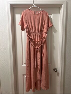 Roolee Dusty Rose Taylor Jane Wrap Short Sleeve Maxi Dress with Waist Tie